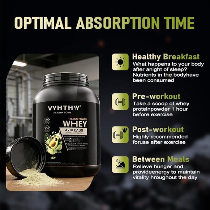 Avocado Flavored Whey Protein Powder 24g Protein per Serving Fast-Absorbing Concentrated whey Protein Low Sugar Gluten-Free Natural Flavor3.5lbs(56oz)