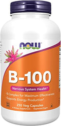 NOW Supplements Vitamin B-100 Energy Production* Nervous System Health* 250 Veg Capsules