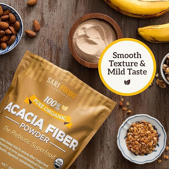 Sari Foods Organic Acacia Fiber Powder (30 Ounce): Natural Whole Food Plant Based Prebiotic Superfood for Gut Health