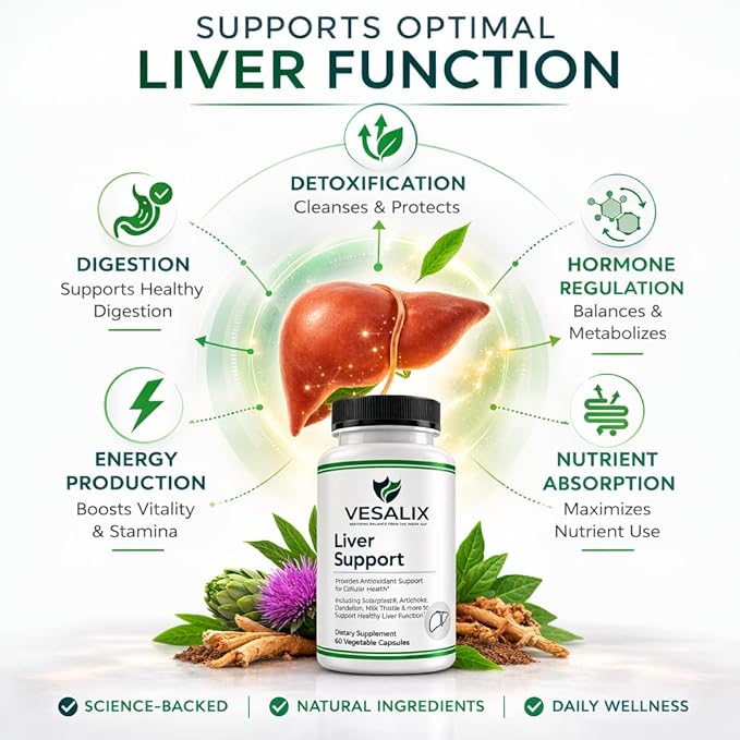 Liver Support – Milk Thistle Artichoke &amp Dandelion with Digestive Enzymes – for Adults 40+ Supports Digestion &amp Cellular Health – 60 Vegetarian Capsules