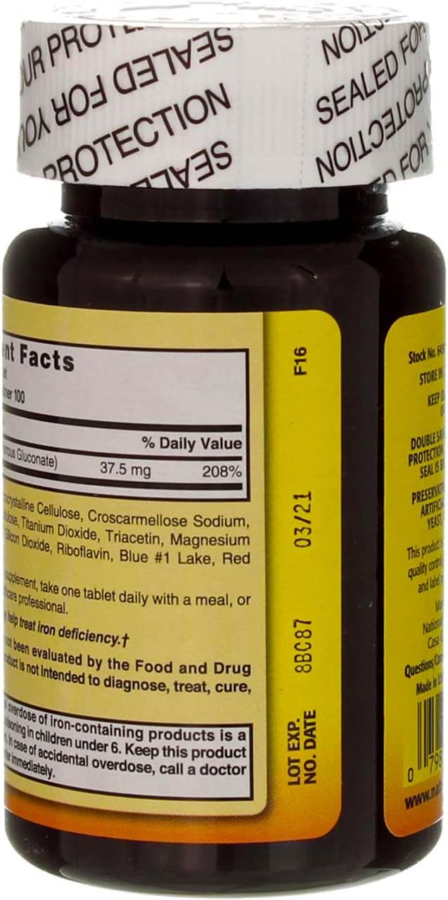 Nature`s Blend Ferrous Gluconate Tablets 325 mg 100 Count Per Bottle (5 Bottles)