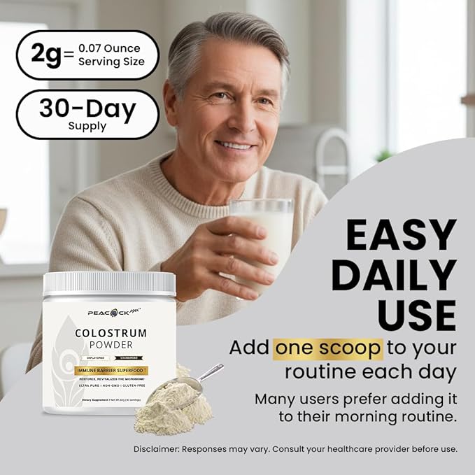 Colostrum Powder – 60g (30 Servings) Unflavored Bovine Colostrum Supplement Superfood for Hair Skin &amp Gut Health Gluten-Free Non-GMO