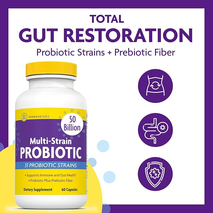 InnovixLabs Multi Probiotic &amp Curcumin Bundle Multi-Strain Probiotic (60 Time-Release Capsules) Turmeric Curcumin (100 Time-Release Tablets). Supports Gut and Immune Health. *