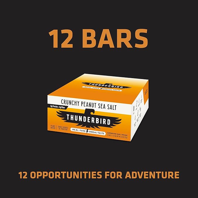 Thunderbird Bars Energy Snack Gluten-Free with Protein Healthy Real Food Vegan Non-GMO No Added Sugar (12 Count 1.7 oz. Bars) (Crunchy Peanut Butter)