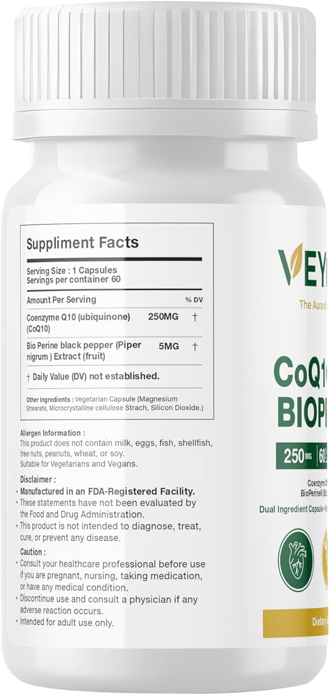 CoQ10 with BioPerine® 250 mg | 60 Vegan Capsules | Coenzyme Q10 + Black Pepper Extract