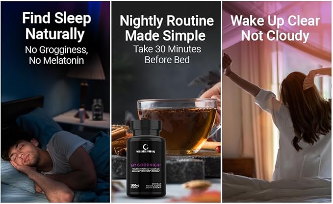 Melatonin Free Sleep Aid Supplement for Longer Restful Sleep &amp Stress Relief w/Magnesium GABA L-Glycine L-Theanine Apigenin Taurine &amp Zinc (180 Vegan Capsules) (2)