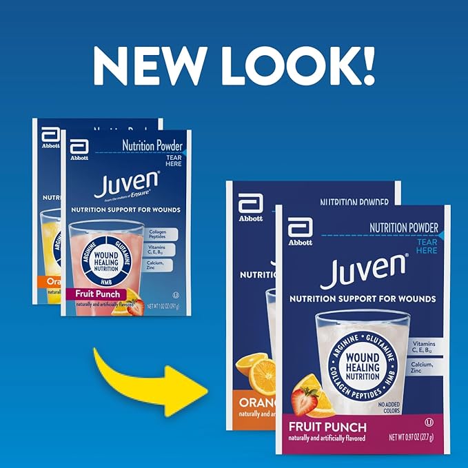 Juven Therapeutic Nutrition Drink Powder Including Collagen Peptides Amino Acids and HMB For Wound Healing Support Variety Pack: Orange &amp Fruit Punch 30 Packets