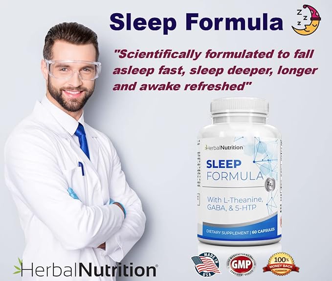 Herbal Nutrition Sleep Support Supplement Sleep Formula is a Multi-Ingredient Sleep Supplement with Melatonin GABA L-Theanine and More Sleep Like You are on Cloud 9! One 60 Ct Bottle
