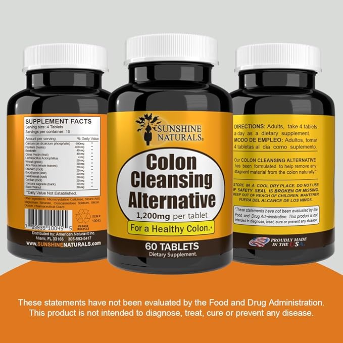 Sunshine Naturals Herbal Digestive Support Supplement 1200 mg 60 Tablets (3 Pack)