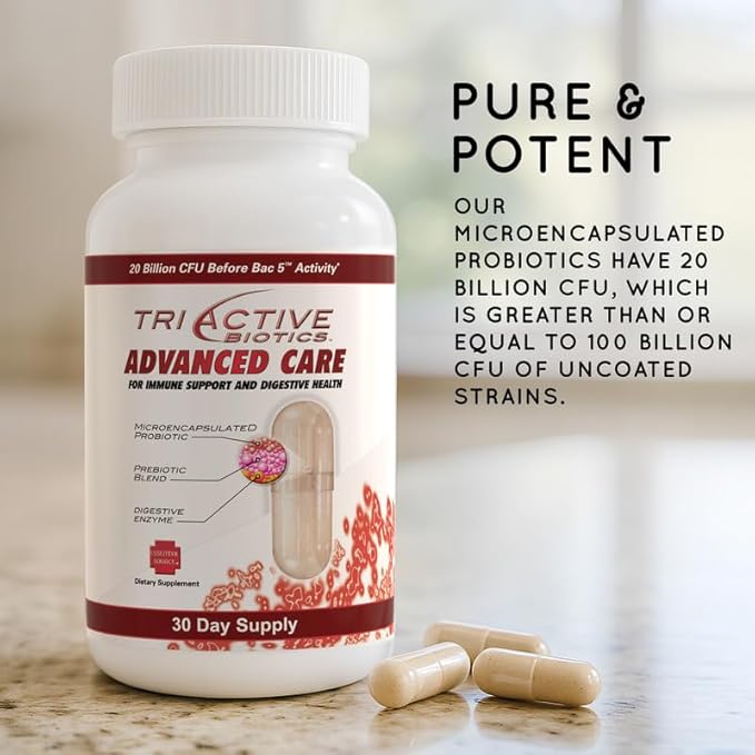 Essential Source TriActive Biotics Advanced Care - 20 Billion CFU Probiotics for Digestive Health Immune Support Supplement Microencapsulated Probiotics for Women &amp Men 30 Ct Capsules
