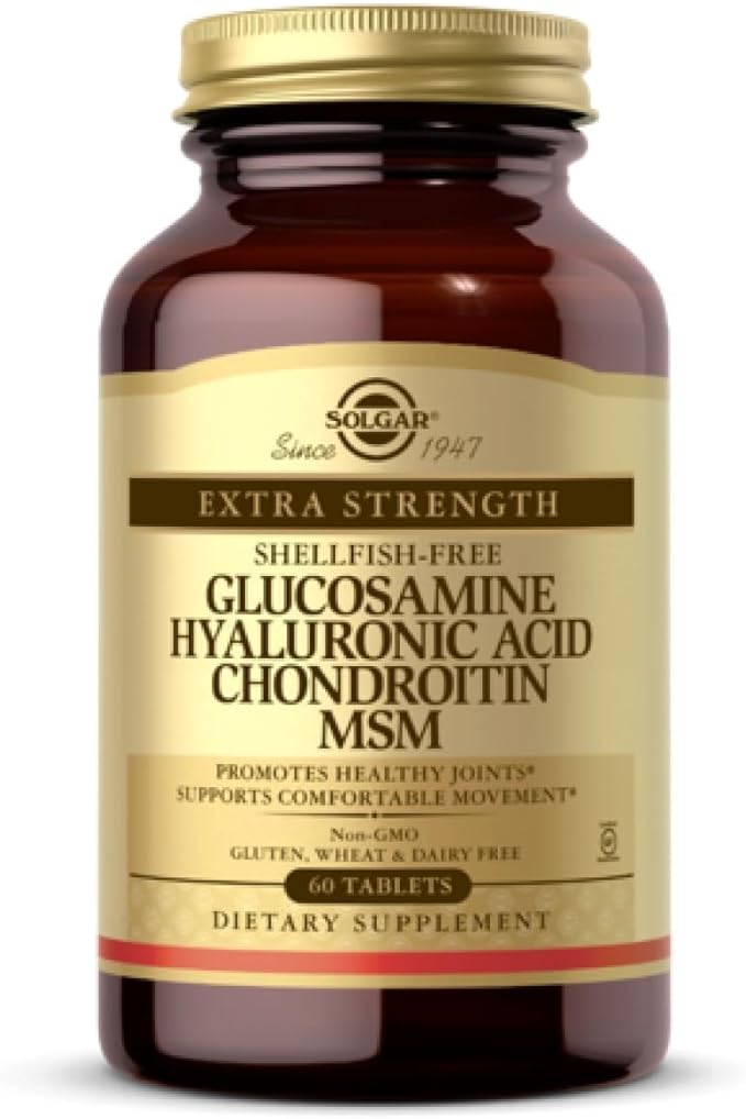 Solgar Glucosamine Hyaluronic Acid Chondroitin MSM (Shellfish-Free) 60 Tablets - Joint Support &amp Comfort - Supports Active Lifestyles - Non-GMO Gluten Free Dairy Free - 20 Servings