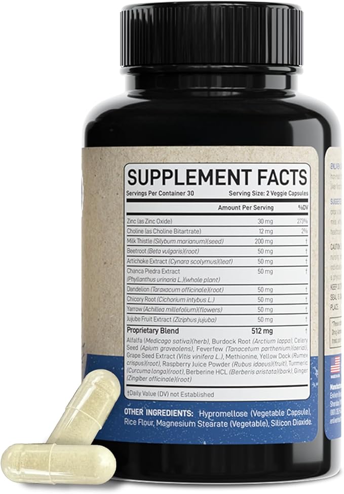 enliven Liver Cleanse Detox &amp Repair Capsules | Natural Liver Support with Milk Thistle Dandelion &amp Artichoke | Promotes Liver Health &amp Digestion | Non-GMO Herbal Supplement | 60 Capsules