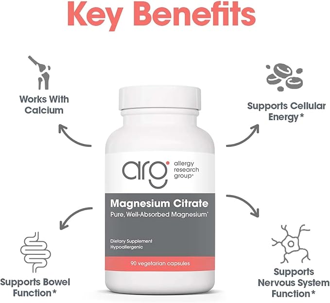 Nutricology Magnesium Citrate Dietary Supplement - Bone &amp Stress Support Well-Absorbed Hypoallergenic Vegetarian Capsules Gluten Free - 180 Count