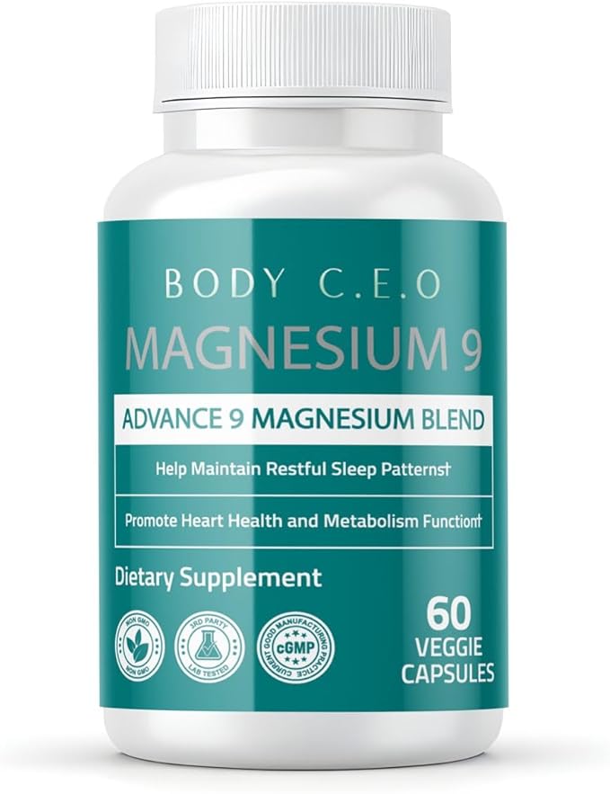 Body C.E.O. Magnesium 9 - Full-Spectrum Blend with Malate Citrate Glycinate Taurate Orotate &amp More - Supports Healthy Sleep Calm Muscle Relaxation &amp Focus - 60 Veggie Capsules