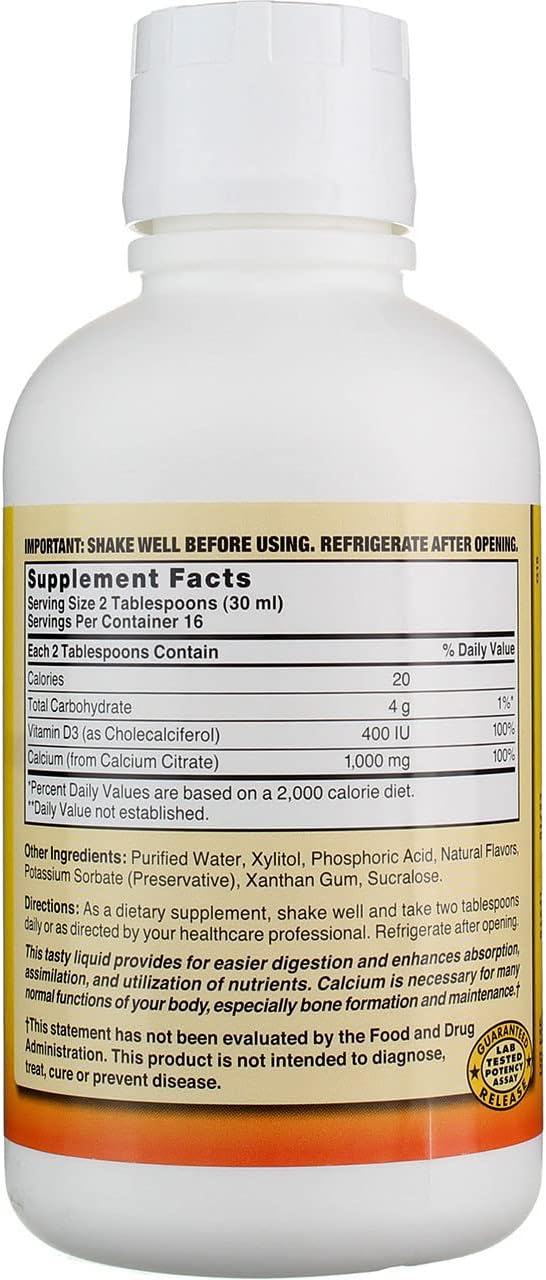Nature's Blend Calcium Citrate with D3 Blueberry Flavored Liquid 16 oz Each (Pack of 5)
