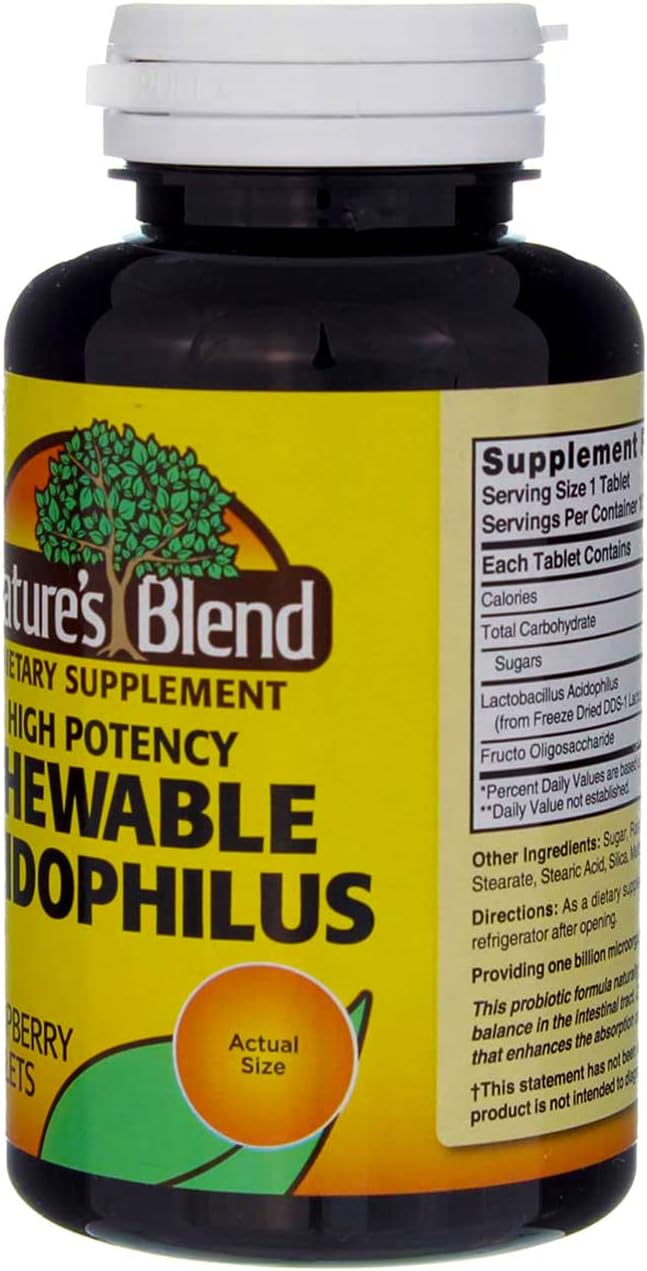 Nature's Blend Acidophilus Chewable Raspberry Flavor - 100 Tablets Pack of 5