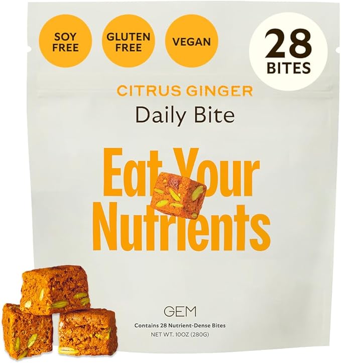 GEM Daily Bite for Women &amp Men with 20+ Vitamins Minerals &amp Superfoods Like Zinc Vitamin D B-Complex K Turmeric Fiber &amp Prebiotics Beta Glucan GLP-1 Support &amp Immunity (Citrus
