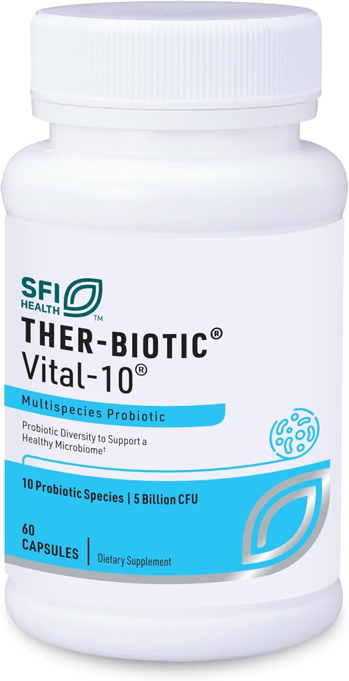 Klaire Labs SFI Health Ther-Biotic Vital-10-10 Species Supplement with Lactobacillus Bifidobacterium &amp Streptococcus for Immune Digestive GI &amp Colon Support - 5 Billion CFU (60 Capsules)