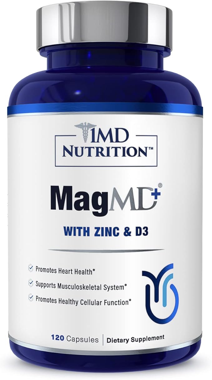 1MD Nutrition MagMD Plus - Magnesium with Zinc &amp D3 | Promotes Heart Health Supports Bone &amp Muscle Strength and Aids Immune System - 120 Ct