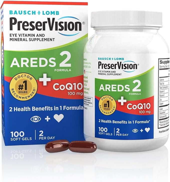 PreserVision AREDS 2 Eye Vitamins with CoQ10 for Heart Health #1 Eye Doctor Recommended Brand Lutein and Zeaxanthin Supplement with Vitamin C &amp E Zinc and Copper 100 Softgels