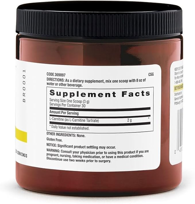 BEYOND RAW Chemistry Labs L-Carnitine Powder Fuels Exercise and Supports Recovery 30 Servings