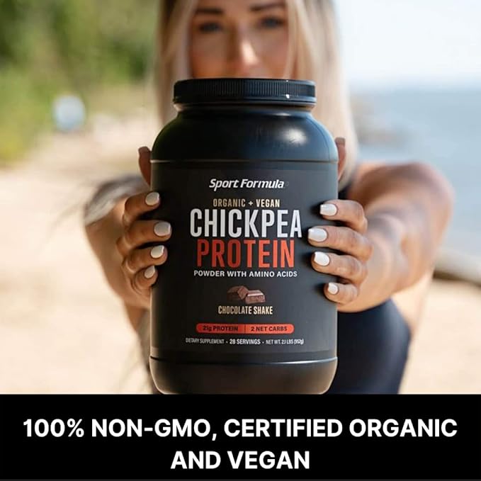 Sport Formula Chickpea Protein Powder Organic and Vegan Plant Based Protein All Natural Protein Powder with Essential Amino Acids Chocolate Flavor only 2 net Carbs with 21 Grams Protein