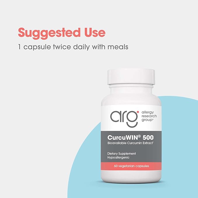 Allergy Research Group CurcuWIN 500 Supplement - Turmeric Extract Curcumin 500mg Turmeric Pills Curcuma Longa Pure Organic Bioavailable - 500mg Vegetarian Capsules 60 Count