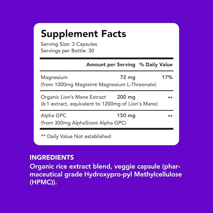 AMANDEAN Brain &amp Vegan Omega-3 Bundle: Magnesium Threonate USA-Grown Lion’s Mane 6:1 Alpha-GPC &amp Algae DHA/EPA. Plant-Based Essential fats for Brain Eye Heart &amp Skin Health. Fish Oil A