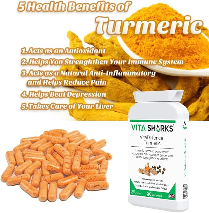 VitaDefence+ Turmeric 90 Vegan Capsules. Natural Potent Kosher &amp High Strength Ayurvedic Immune Booster