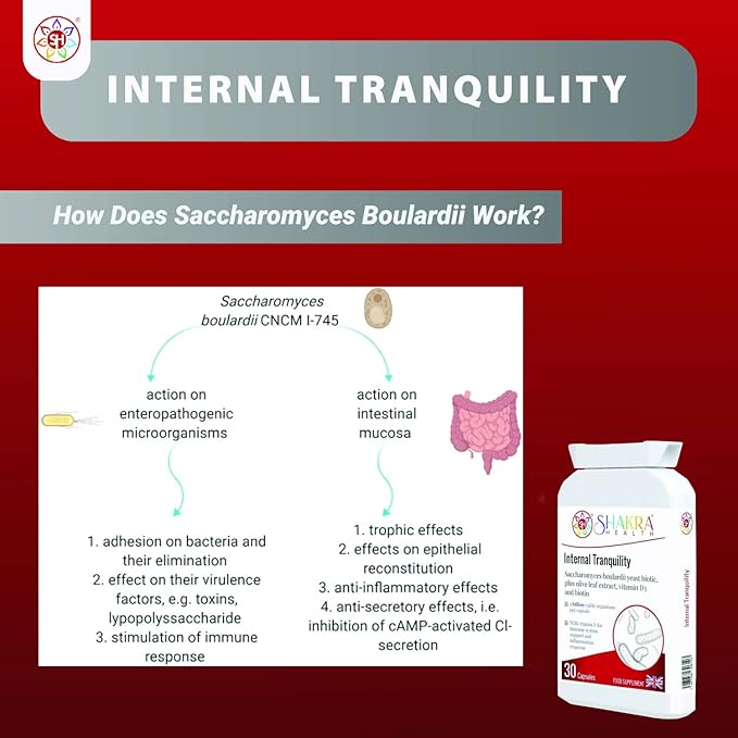 Internal Tranquility Saccharomyces Boulardii Probiotic Yeast Support 30 Capsules for Immunity Inflammation &amp Mucous Membrane. for Healthy Gut Blood Calcium Bones Muscle Teeth &amp Organs