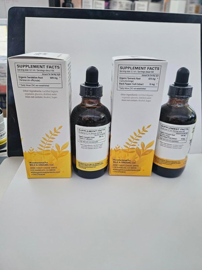 Wild &amp Organic Turmeric Tincture 4 fl oz &amp Dandelion Root Tincture 4 fl oz