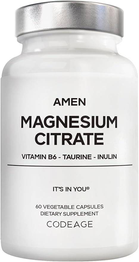 Amen Magnesium Citrate Supplement - Magnesium Pills with Vitamin B6 P5P Taurine Inulin Bioperine Black Pepper - Gluten-Free Non-GMO- 60 Capsules