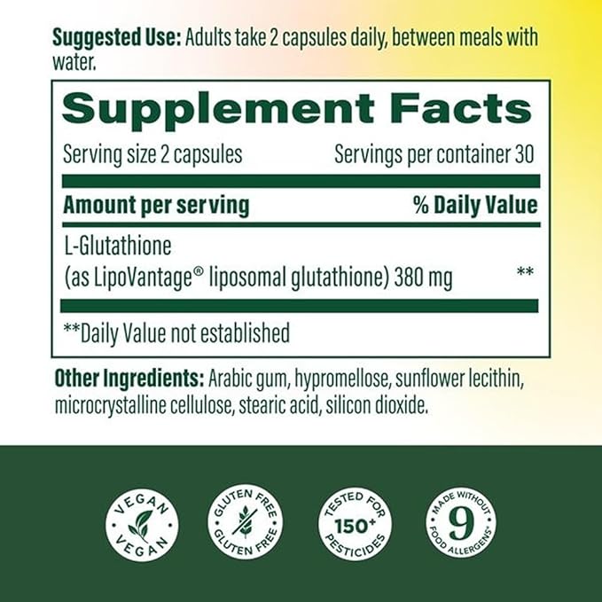 MegaFood High Absorption Liposomal Glutathione Supplement - Liver Detox &amp Powerful Antioxidant Support for Immune Skin Brain and Cellular Health - Gluten Free Vegan - 60 Capsules 30 Servings