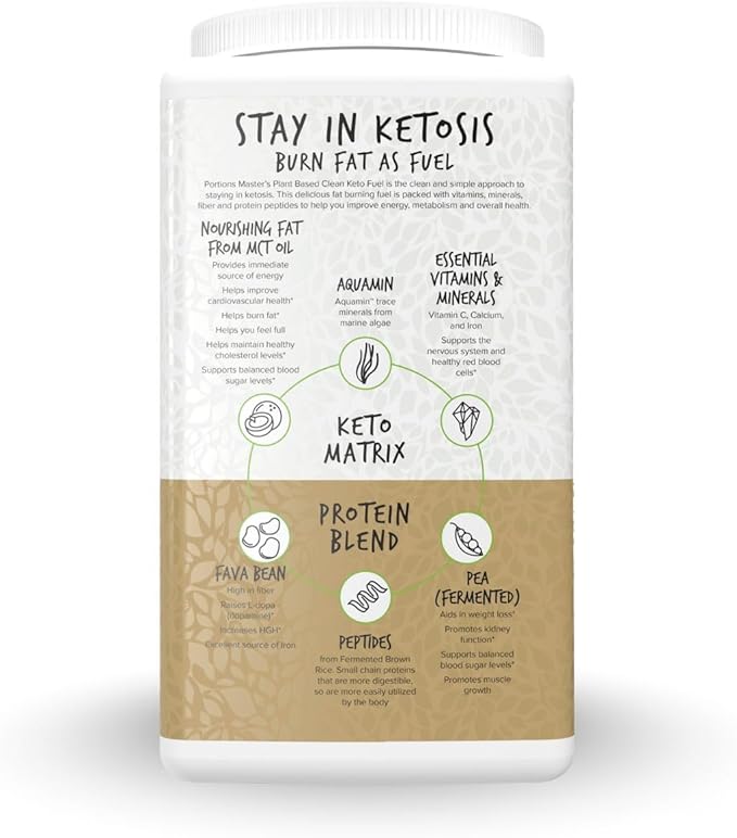 Portions Master Keto Body Protein Peptides Low Carb Keto Protein Powder with MCT Oil Peptides Fiber Vitamins Minerals (720g Chocolate)