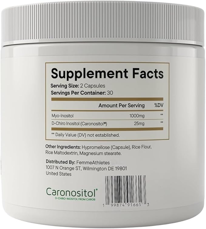 FemmeAthletes Myo Inositol &amp D Chiro Inositol 40:1 Ratio Capsules for Women – PCOS Supplement Hormone &amp Cycle Support Ovarian &amp Fertility Support – 1000mg Myo + 25mg Caronositol® – 60 Ve