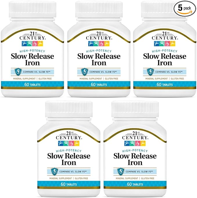 21st Century Slow Release Iron Tablets - 60 ct Pack of 5 - Packaging May Vary