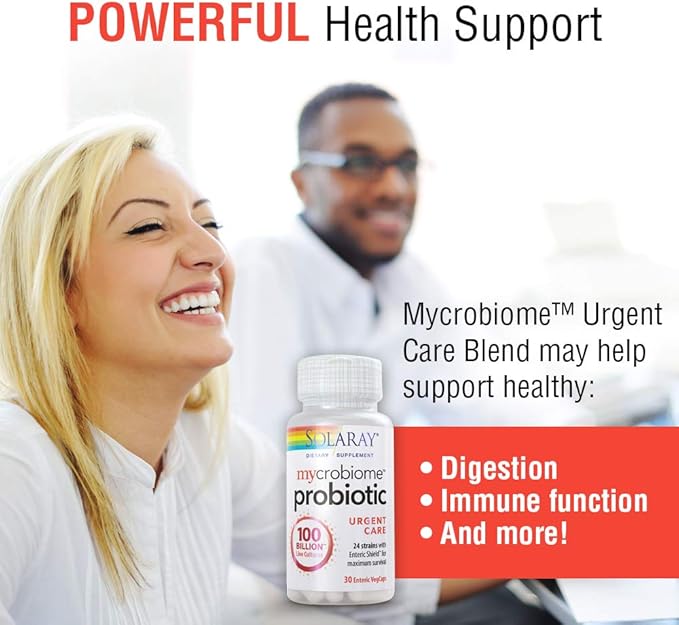 SOLARAY Mycrobiome Probiotic Urgent Care | Formulated to Support Healthy Digestion Immune Function &amp More | 100 Billion CFU | 30 VegCaps