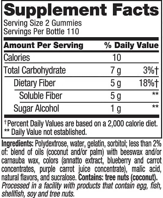 Vita Fiber Well Gummies Sugar Free Peach Raspberry &amp BlackBerry Flavors 220 Count Pack of 1