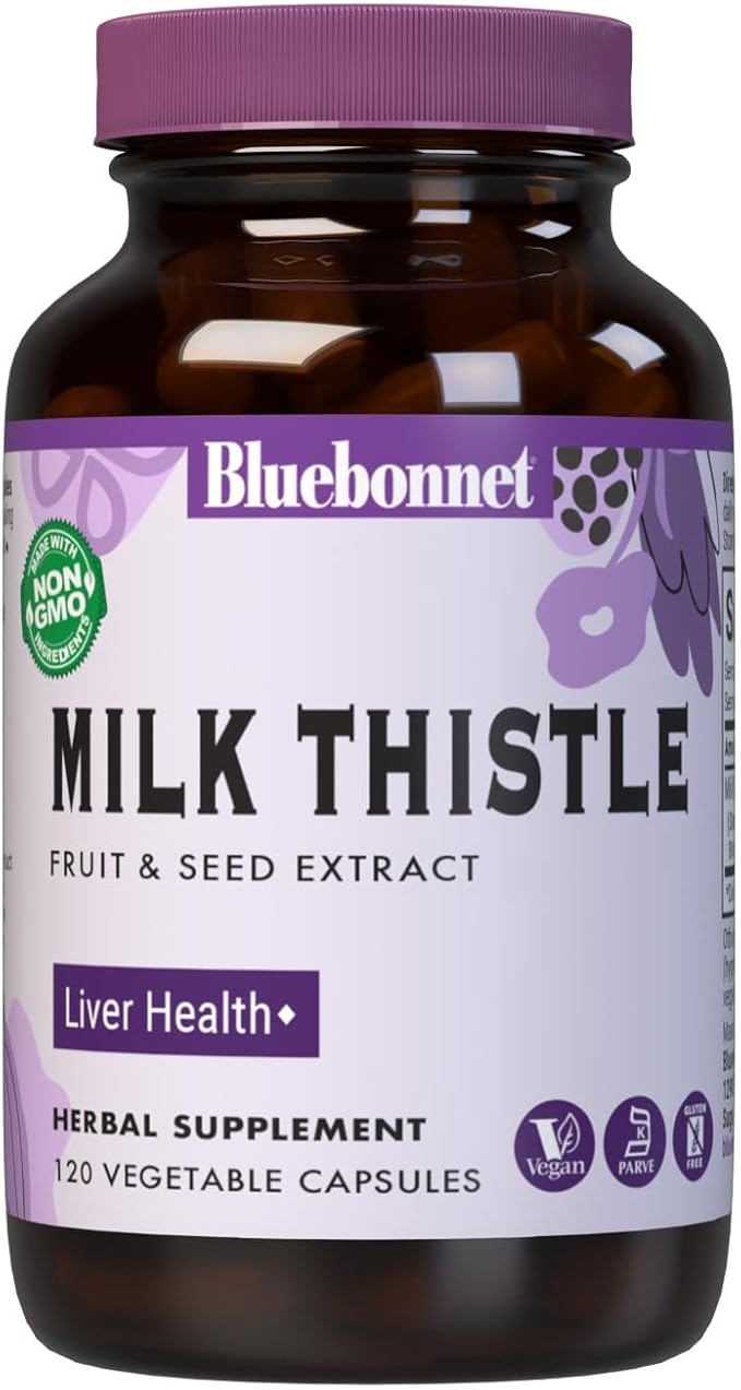 Bluebonnet Nutrition Milk Thistle Fruit &amp Seed Extract Liver Health* Non-GMO Vegan Kosher Certified Gluten-Free Soy-Free 120 Vegetable Capsules 120 Servings