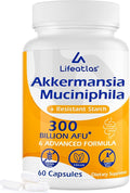 Lifeatlas Akkermansia Supplement Probiotic | Akkermansia with 300 Billion AFU Akkermansia Probiotic 6-in-1 Akkermansia Probiotics for Women and Men Daily Akkermansia Supplement 60 Caps