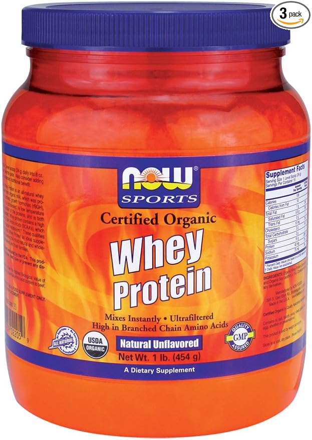 Now Foods Whey Protein Natural Unflavored Organic - 1 lb. 3 Pack