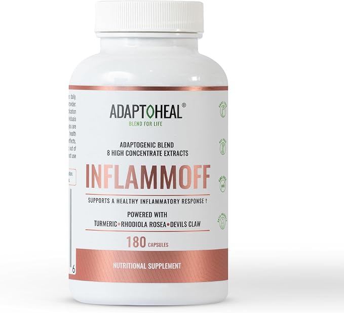 ADAPTOHEAL Inflammoff - Adaptogenic Supplement Designed to Support Joint Muscle and Tissue Inflammation Naturally 8 Highly Concentrated extracts with Turmeric and Rhodiola rosea (180 Capsules)