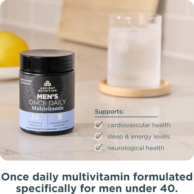 Ancient Nutrition Multivitamin for Men Multi Men's Once Daily Vitamin Supplement Methylated Vitamin A B K2 Magnesium Supports Immune System 30 Ct