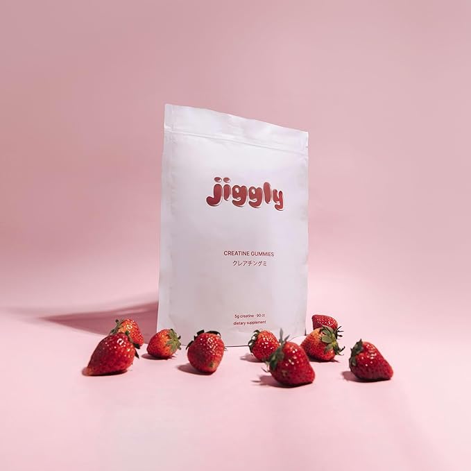 Jiggly Creatine Monohydrate Gummies for Men &amp Women Boost Focus Strength and Endurance Anti-Melting Formula Vegan Gluten-Free Non-GMO 5g of Creatine per Serving (Natural Strawberry 90 ct)