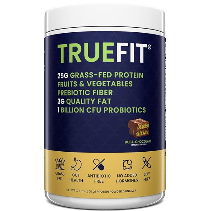 TrueFit High Fiber Protein Powder Grass-Fed Whey Meal Replacement Shake with Prebiotics Probiotics &amp Organic Superfoods Keto Friendly Gluten Free
