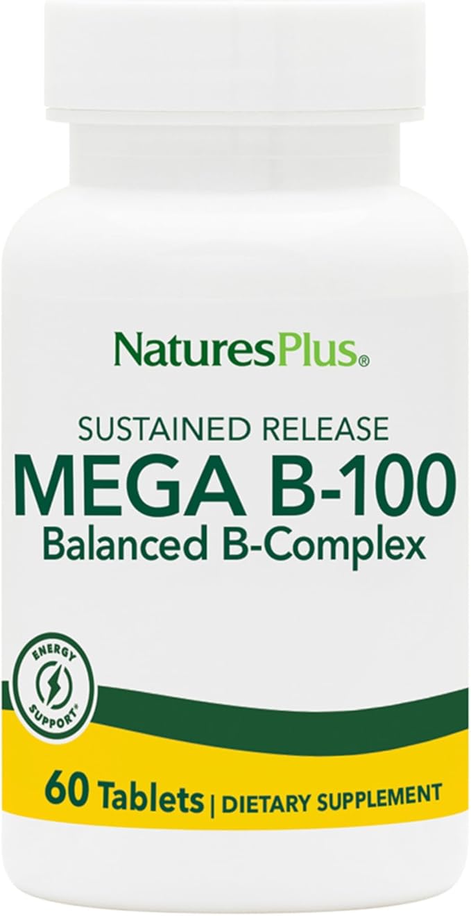 NaturesPlus Mega B-100 Complex - 60 Sustained Release Tablets - Balanced B Complex - Energy Support - Vegetarian Gluten Free - 60 Servings