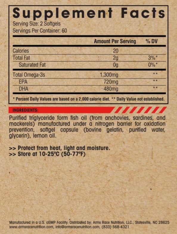 Arms Race Nutrition Omega High Purity Fish Oil - 120 Vegetable Capsules