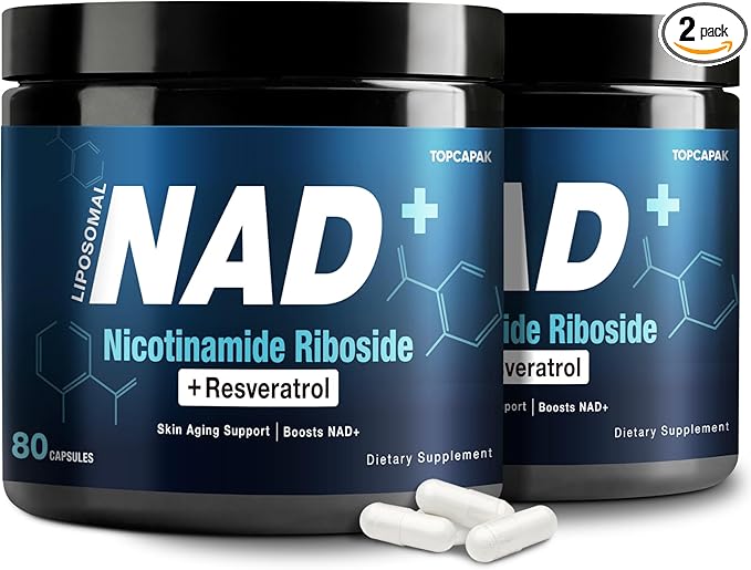NAD+ Supplement 1000mg - Nicotinamide Riboside (NR) and Resveratrol Liposomal NAD of Pure Organic Ingredients for Women &amp Men Healthy Aging Brain and Cellular Energy 80 Capsules(2Pcs)
