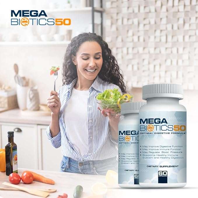 MegaBiotics50-40 Billion with 10 Probiotic Strains Dairy Soy and Gluten Free Strain Verified 60 Capsules