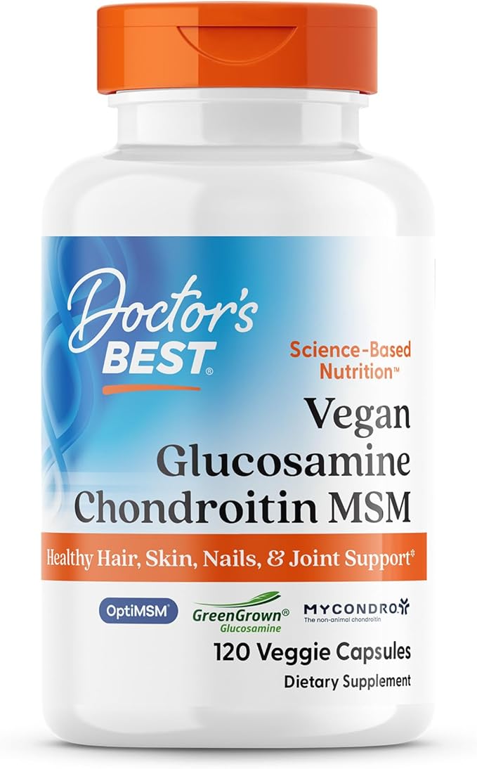 Doctor's Best Vegan Glucosamine Chondroitin MSM - Joint Health Support Supplement for Women &amp Men Nutritional Support for Joint Strength Hair Skin &amp Nails Gluten Free Non GMO - 120 Veg C